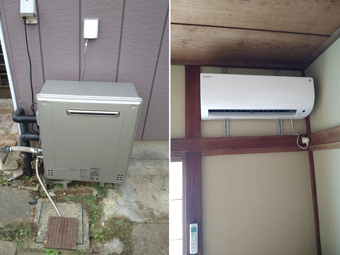 市原市:長年使用した給湯器とエアコン 故障前に余裕をもって取り替え